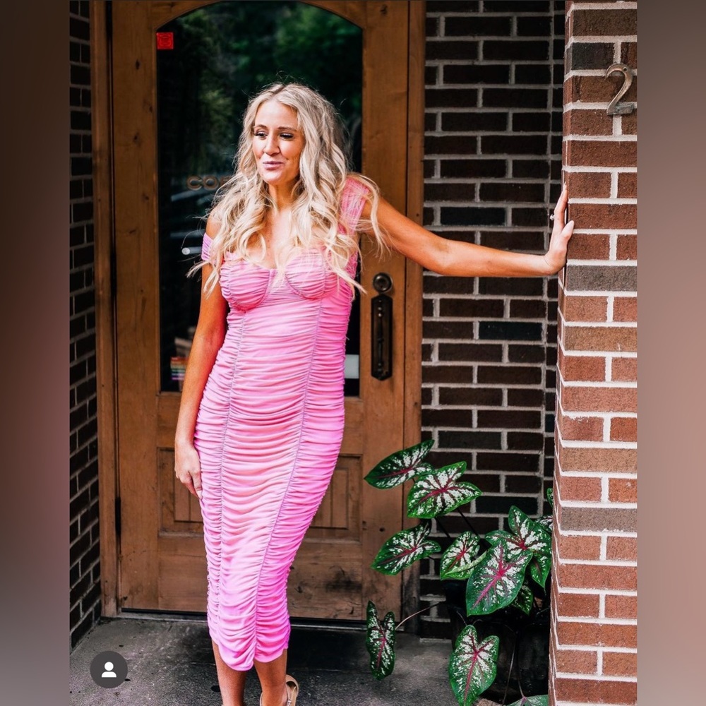 Pink off the shoulder dress from Revolve